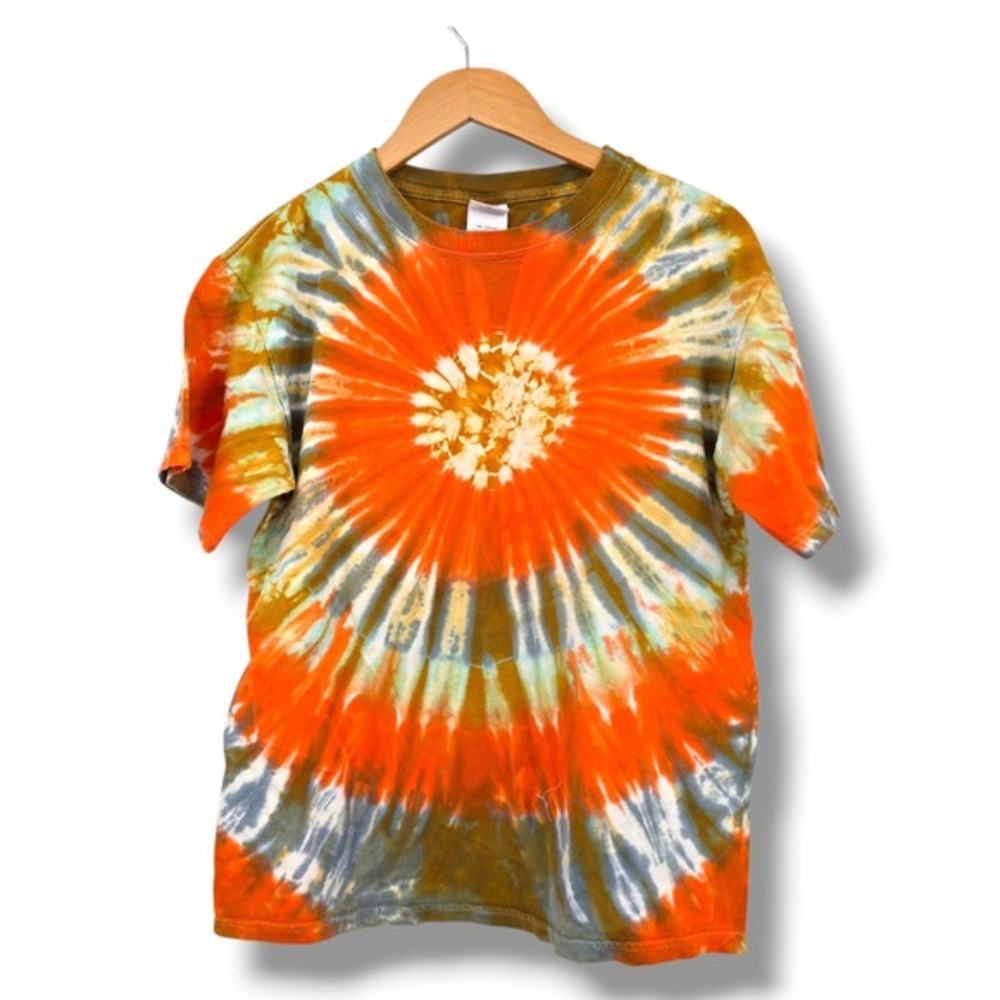 Anvil Tie Dye T-Shirt Medium Mens Orange Brown Hippie Style Cotton Top